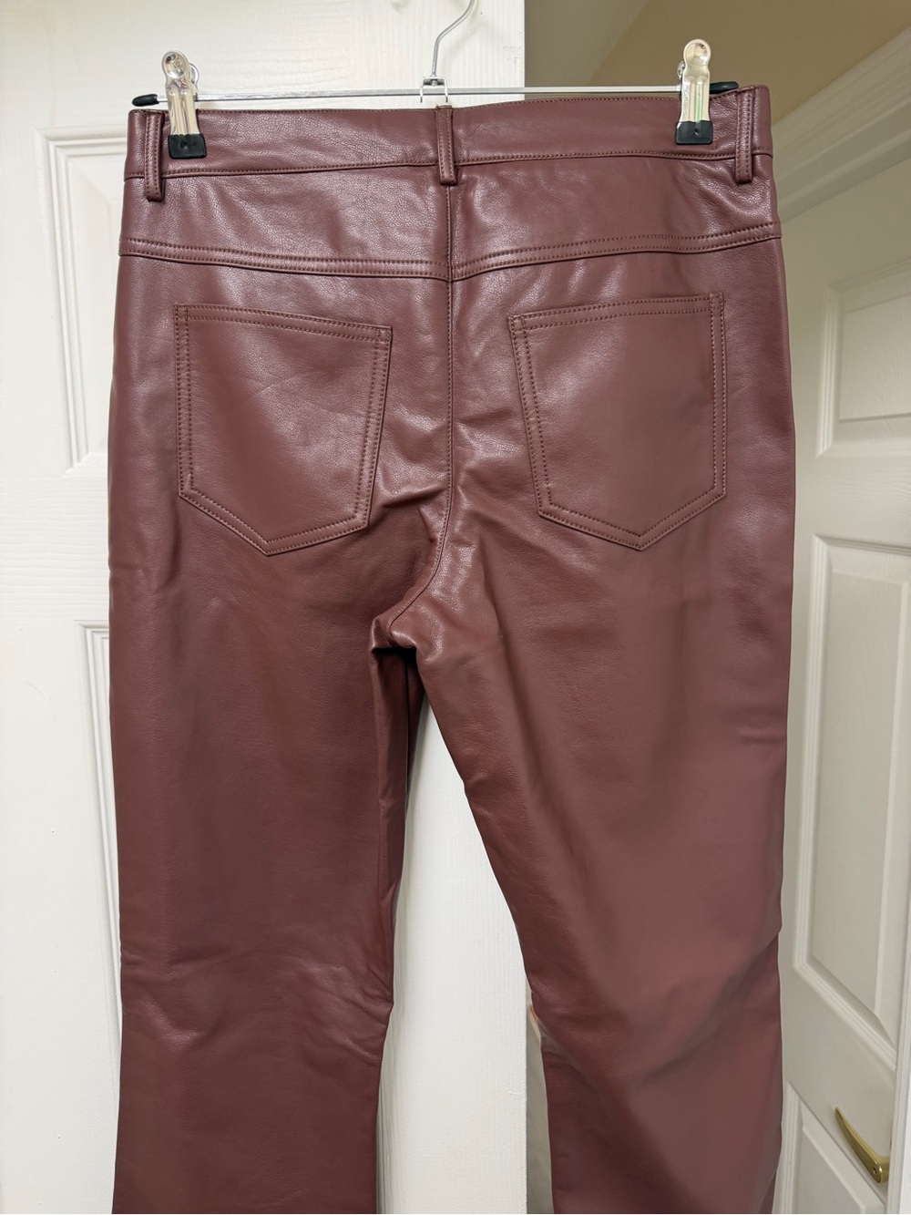 NWT By Anthropologie Faux Leather Slim Flare Pants Chocolate Size 8 - Picture 13 of 16